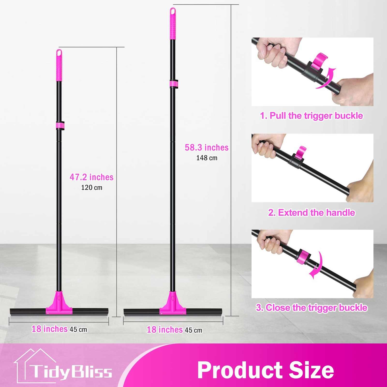 Floor Squeegee Heavy Duty with 58.3 inches Long Handle, Rubber Foam Water Scr…