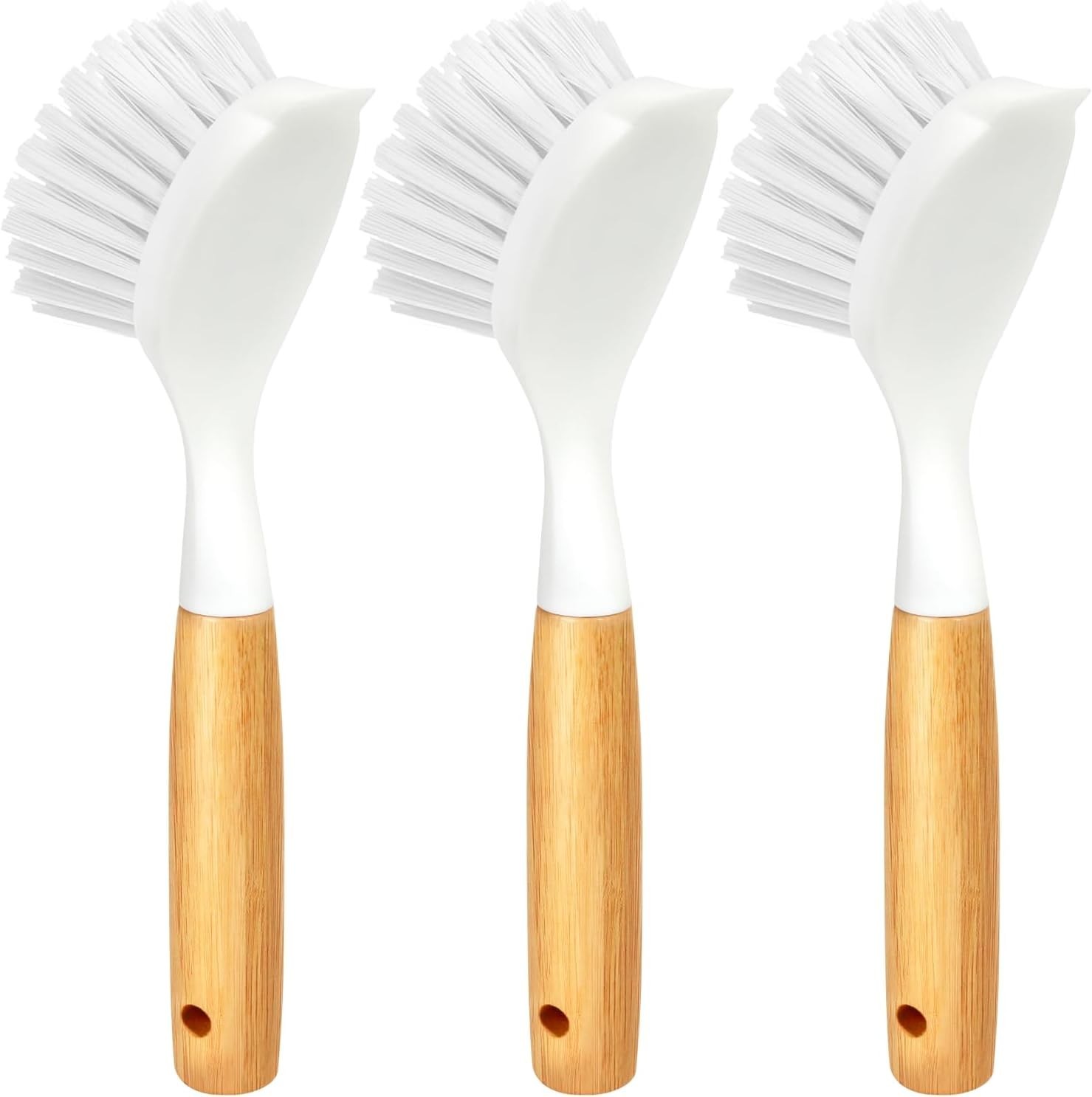 3 Pack Dish Brush Set with Bamboo Handle, Kitchen Brushes for Cleaning Pot, Sink