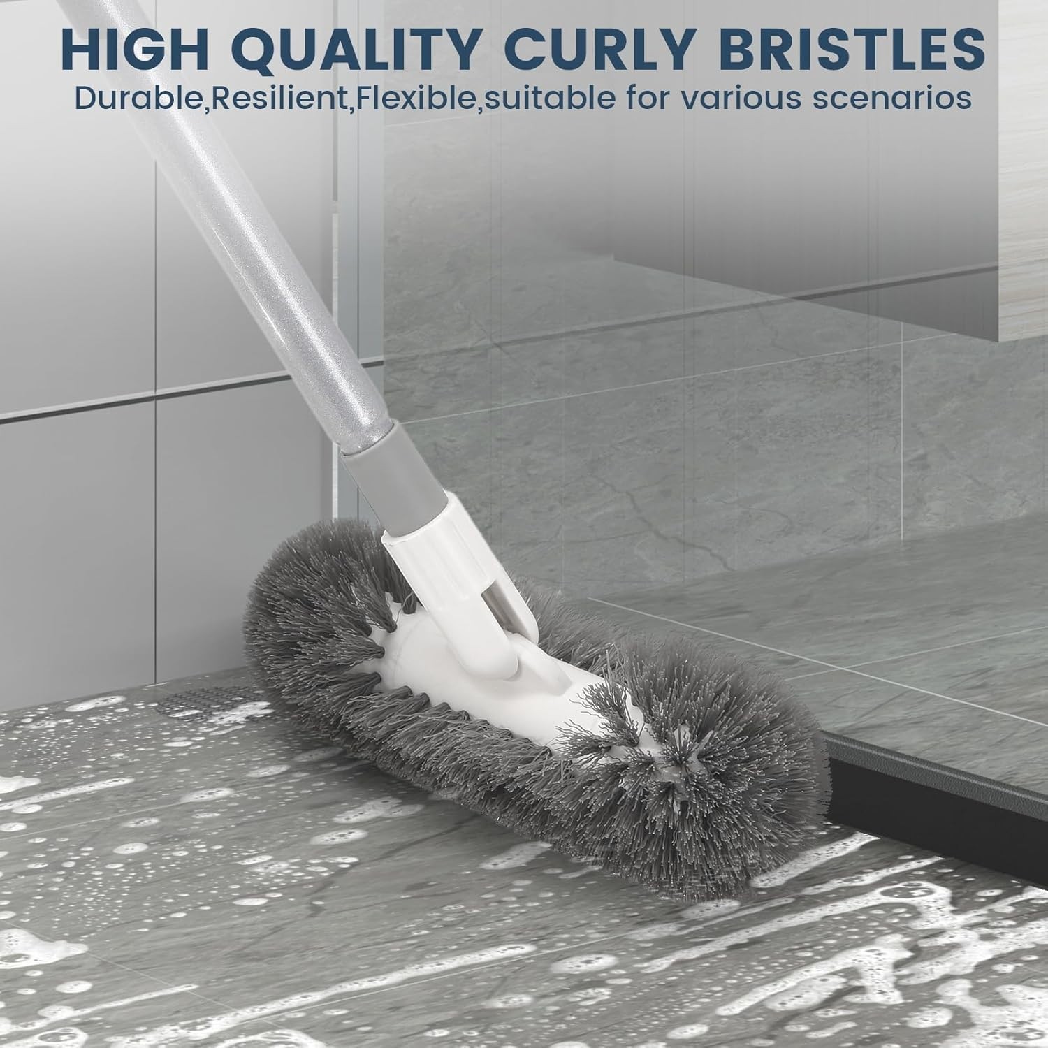 Deck Brush with 51″ Handle – Swivel Floor Scrubber for Tile Pool Boat Gray