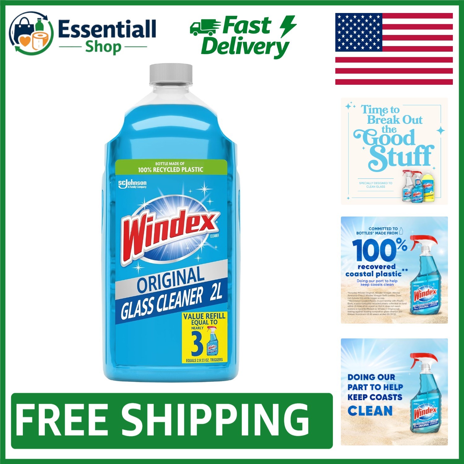 Eco-Friendly 2L Glass & Window Cleaner – Streak-Free Shine, Scent
