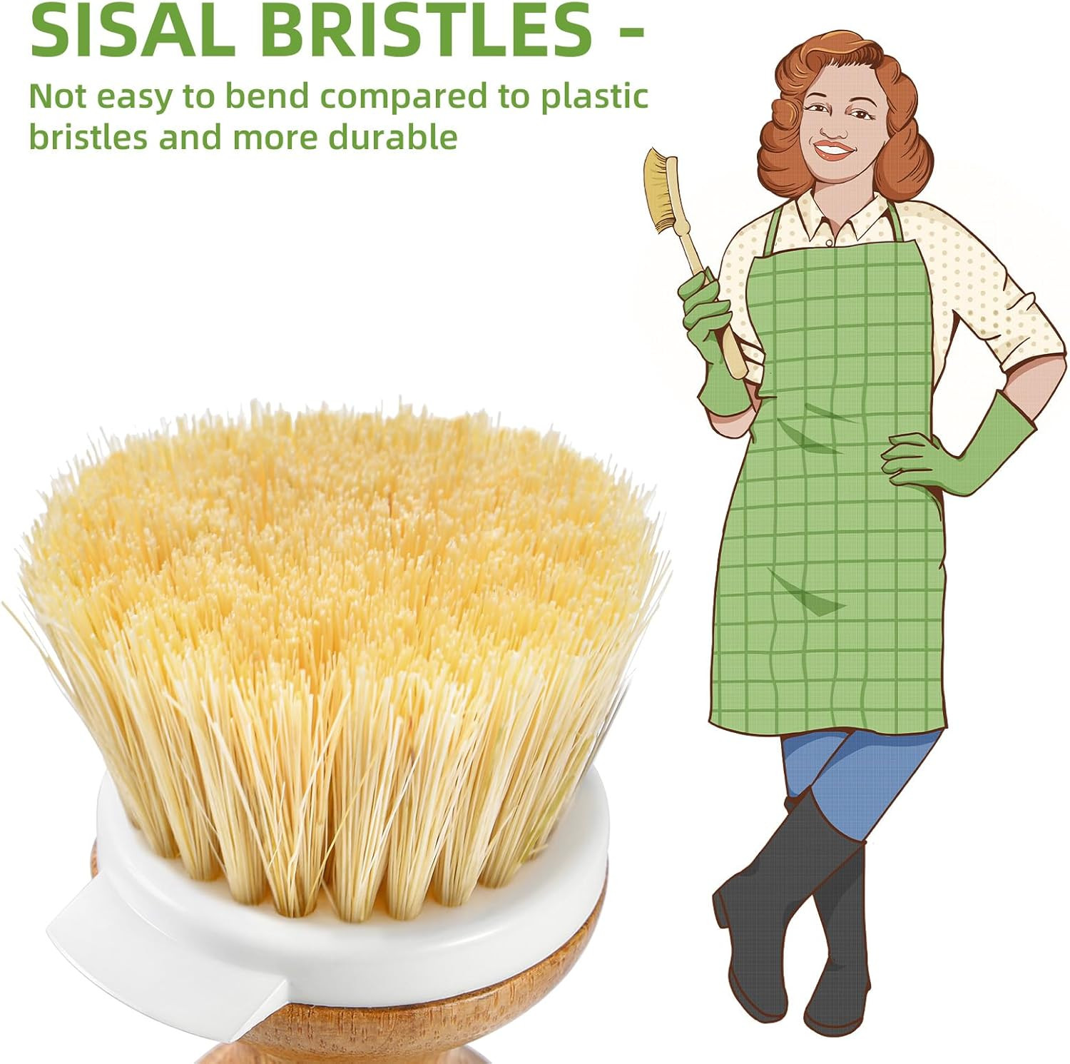 Dish Brush, Bamboo Dish Scrubber Brush Set with Tray, Natural Kitchen Dishwas…