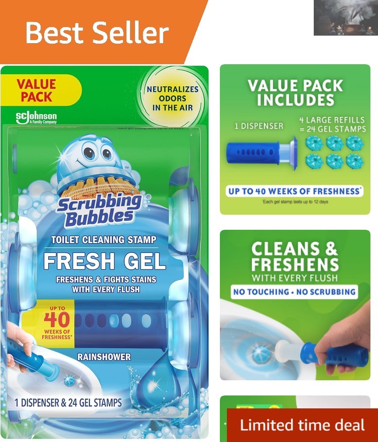Flush-Activated Toilet Cleaning Gel Stamps – 24 Pack with Rainshower Freshness