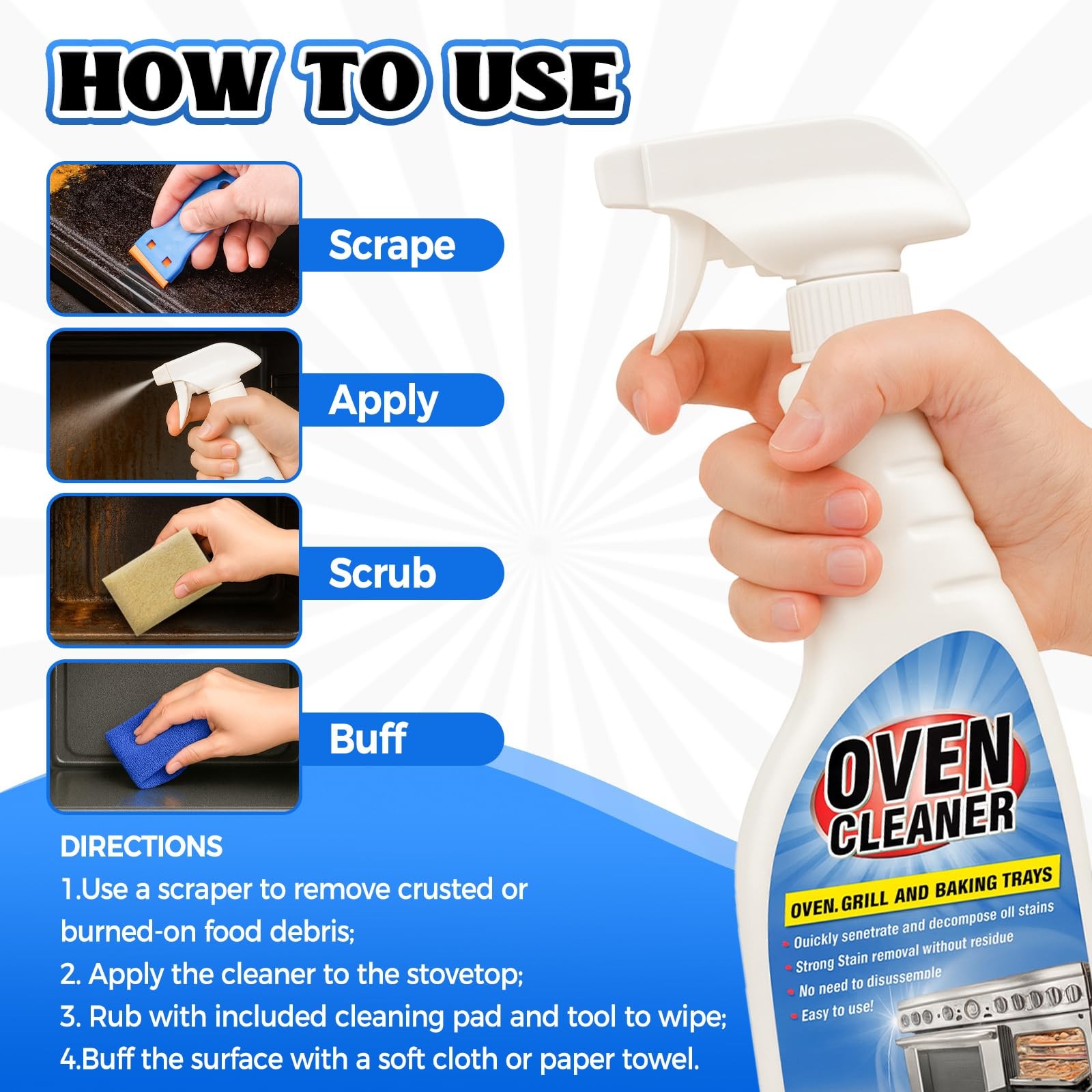 Heavy Duty Stove and Oven Cleaner Kit, Includes Cleaning Tool, Razor, Scraper…