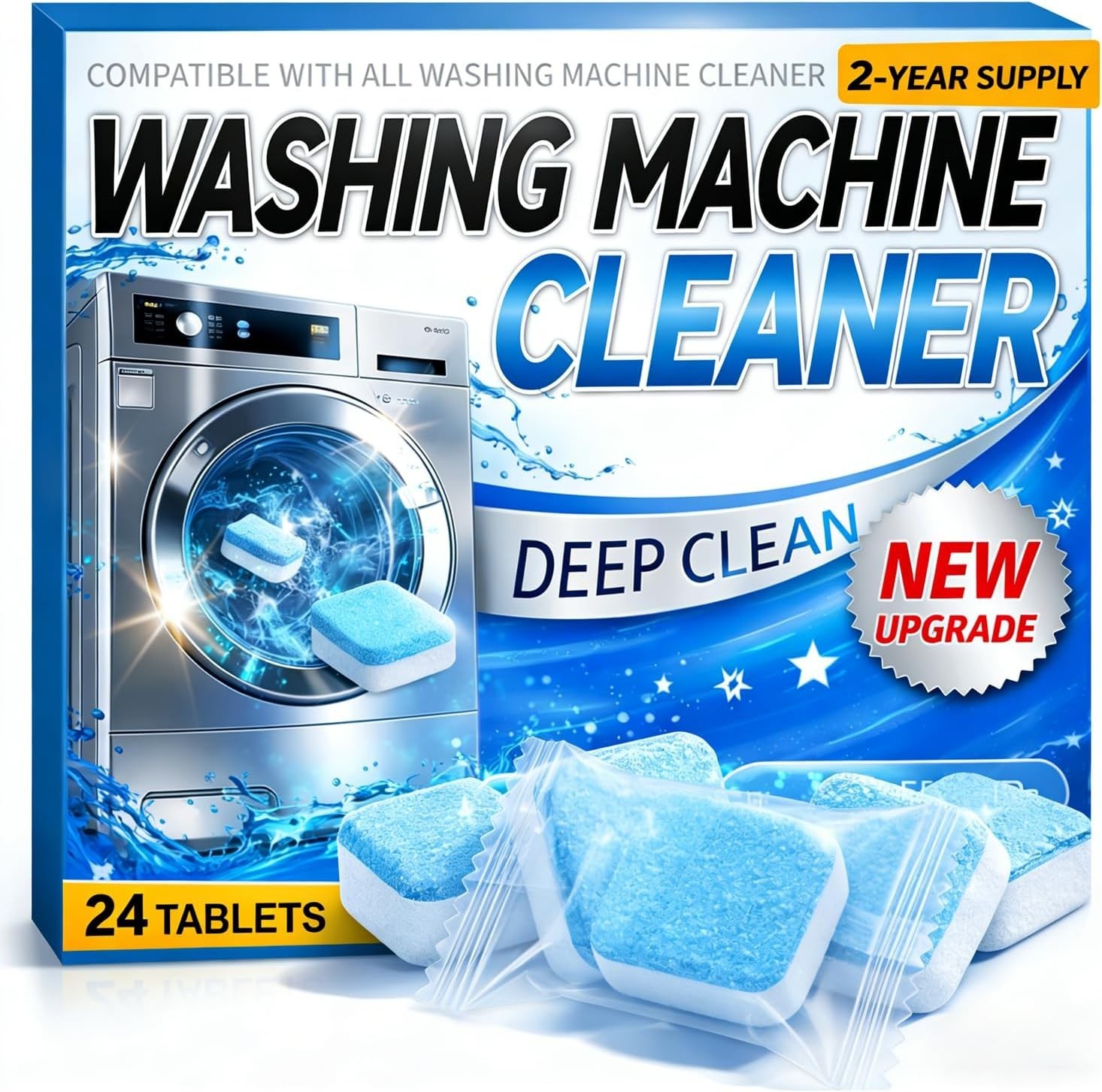 Washing Machine Cleaner Tablets 24 Pack Enzyme Deep Clean Front Load Washer