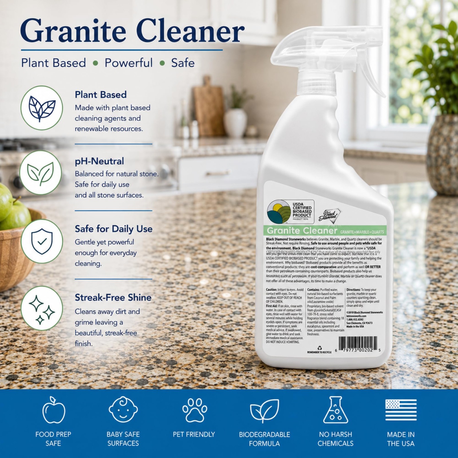 Black Diamond Stoneworks Granite Counter Cleaner: USDA Certified BIOBASED- Sa…