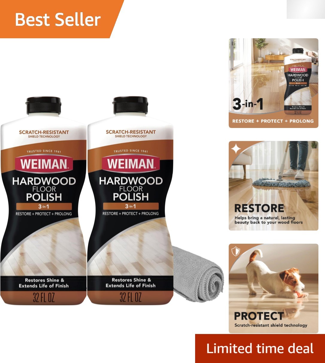Natural Citrus Wood Floor Restorer 32 Oz – Micro-Filling Scratch Removal Bundle