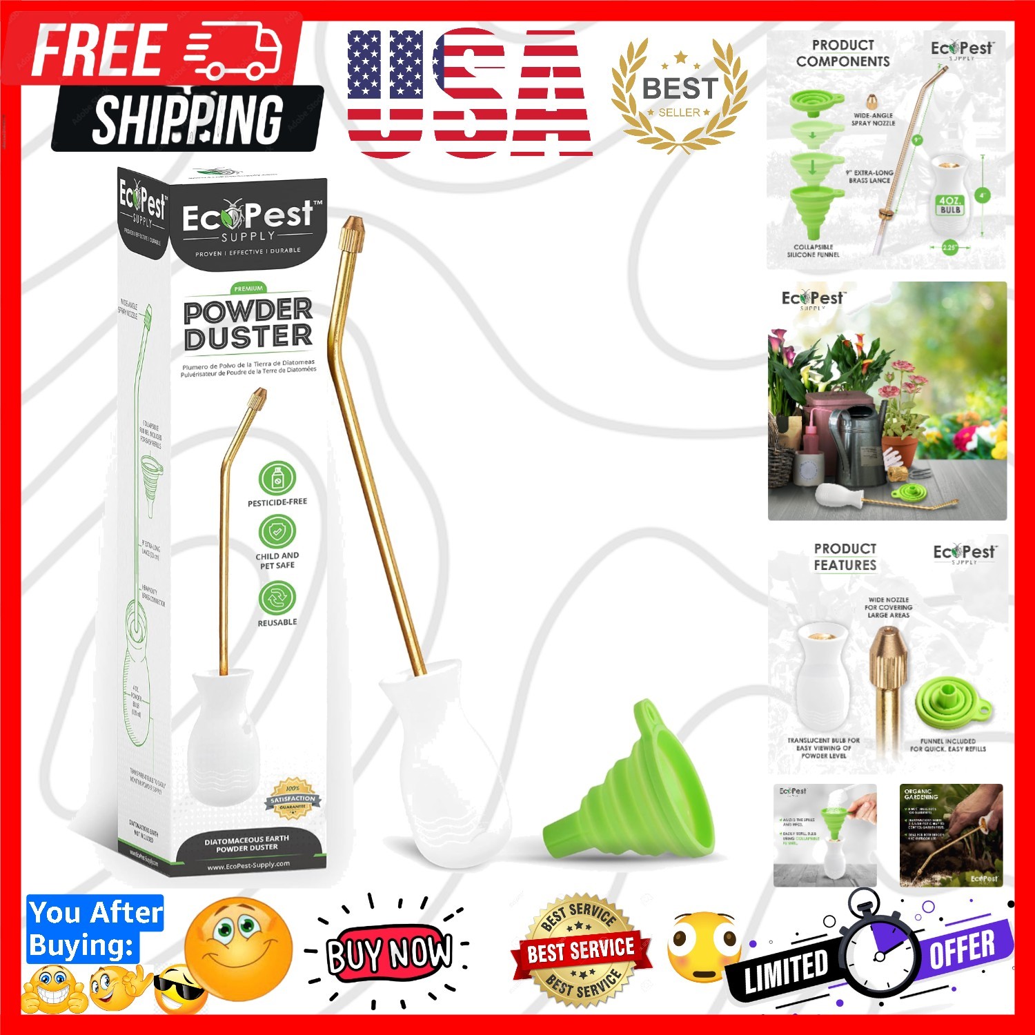 Pest Control Powder Duster | Large Bulb Sprayer, Spreader, and Applicator for…