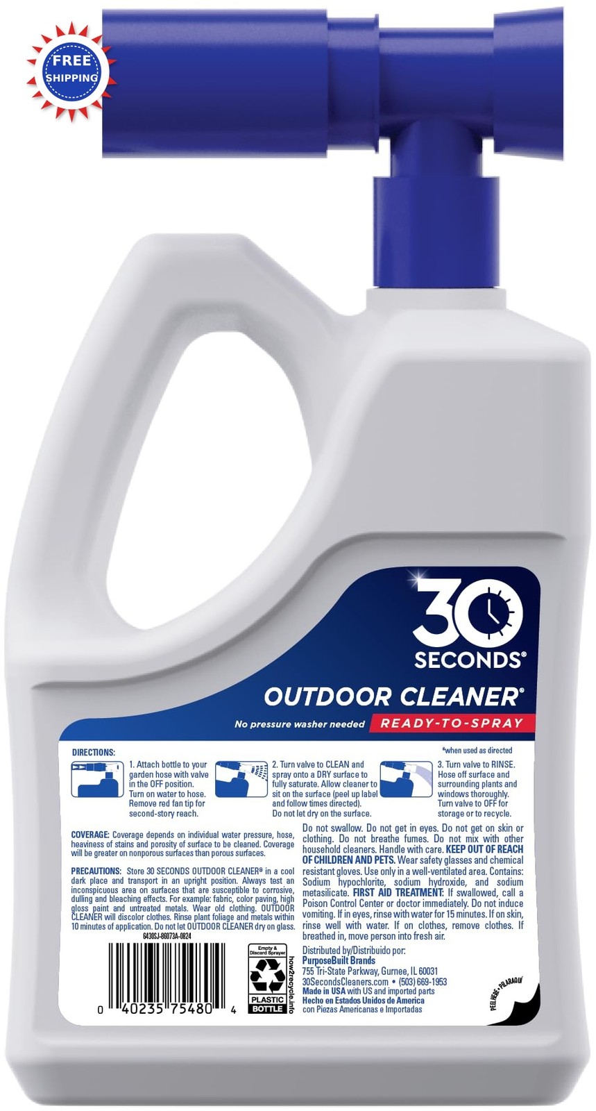 Cleaner 2 Pack with Hose End Sprayer 64 Fl Oz of Outdoor SECONDS Cleans Stains