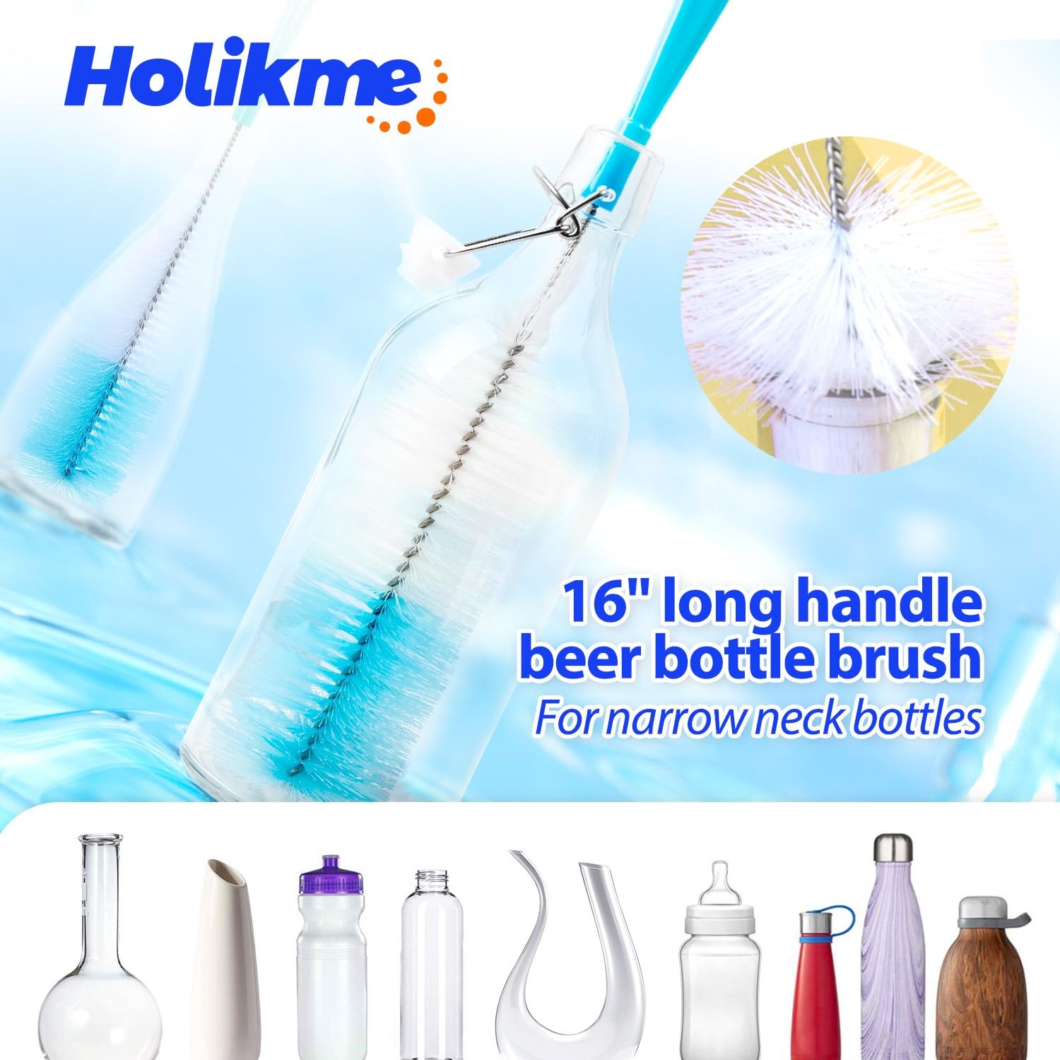 Holikme Bottle Brush Tube Cleaning Lab Set with Long Handle, 8 Pack, White
