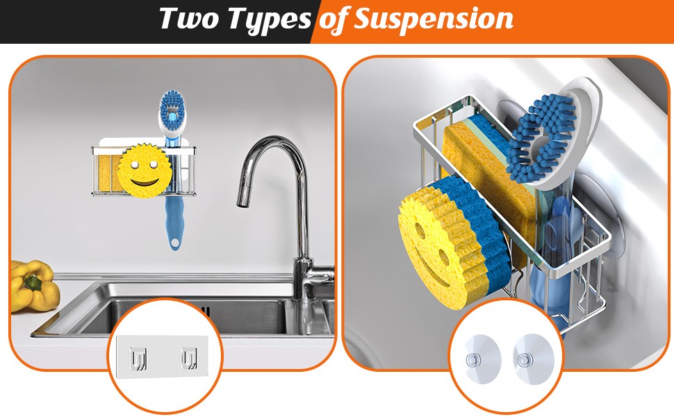 Sponge Holder Smiley Face,Sink Caddy for Kitchen Sink,Sponge Holder with 2 PCS