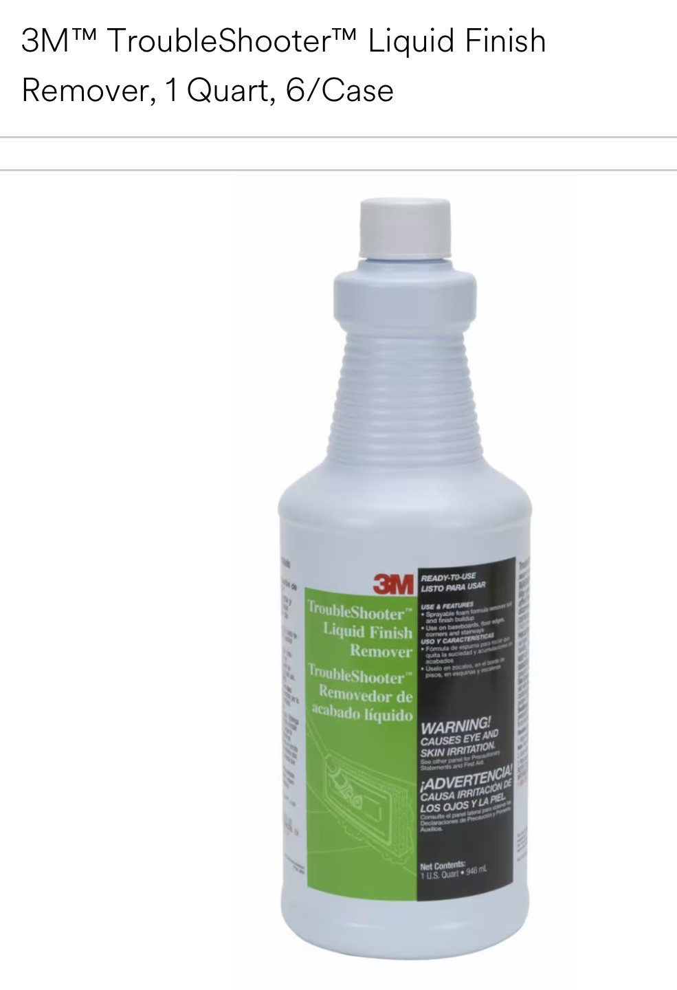 Case of 6 – 3M TroubleShooter Liquid Finish Remover, Quart