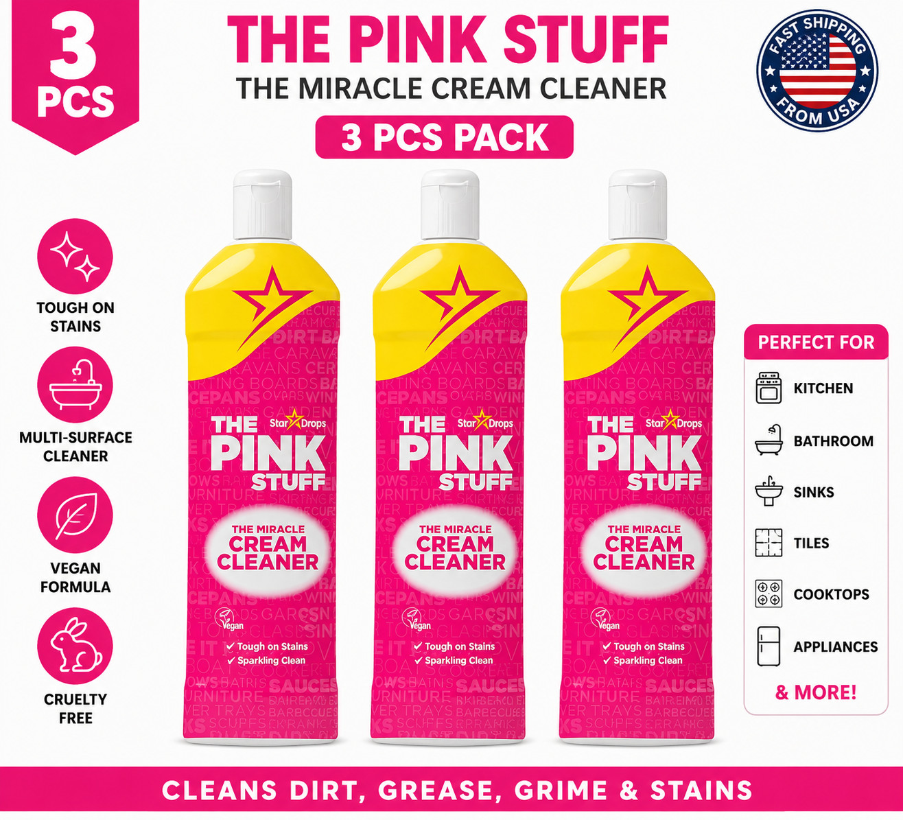 The Pink Stuff Miracle Cream Cleaner 500ml 3 Pack