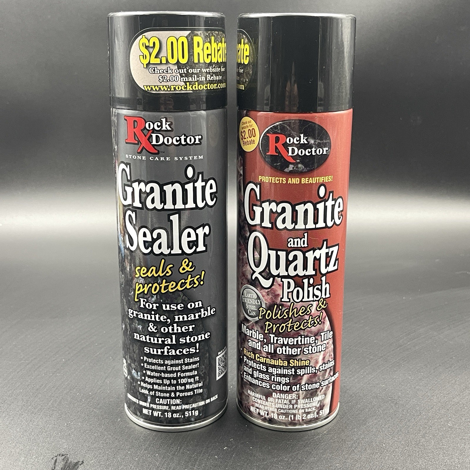 Rock Doctor Granite Sealer & Granite Quartz Polish 18oz Lot of 2 Full