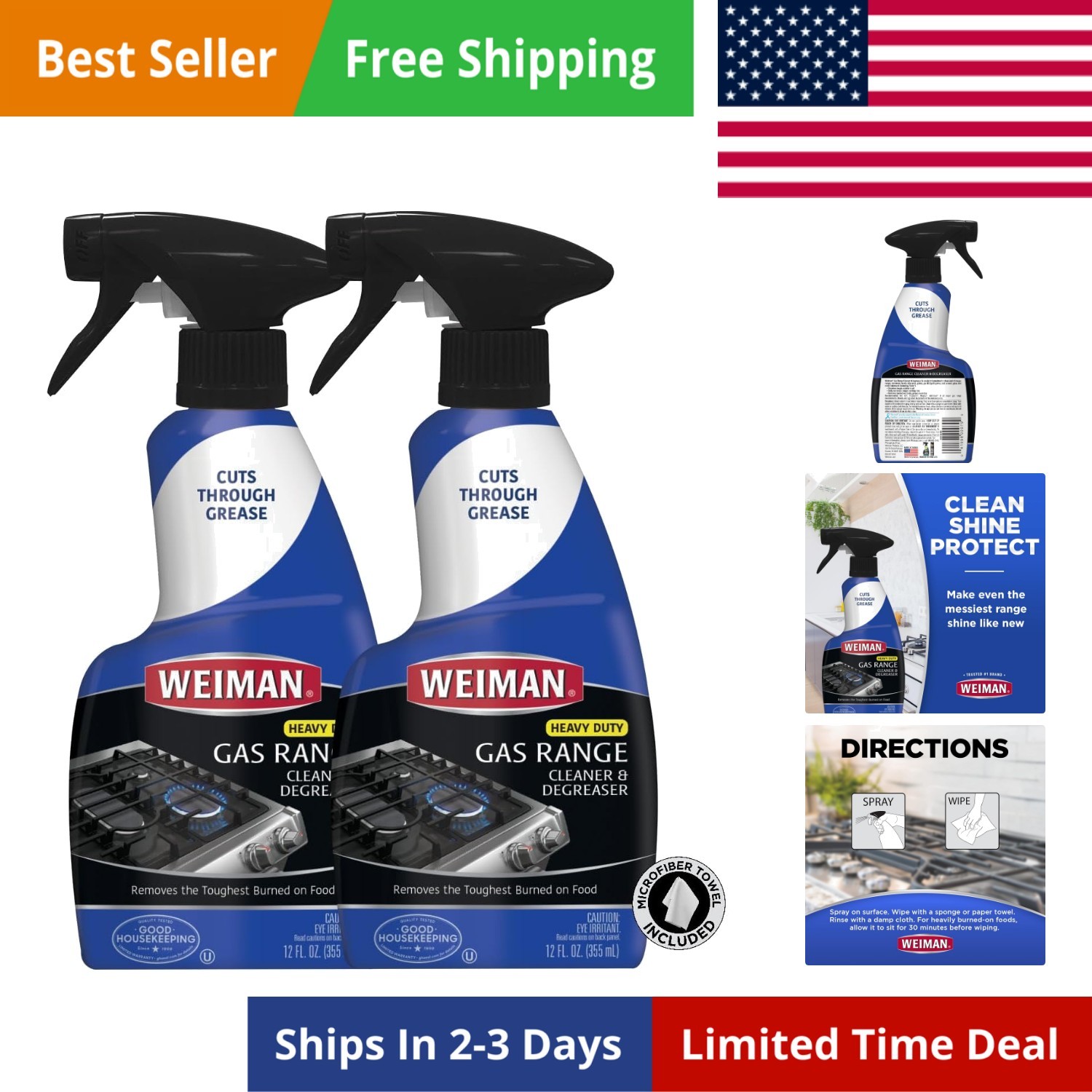 Heavy Duty Gas Range & Stove Top Cleaner and Degreaser – 2 Pack, 24 Ounces wi…