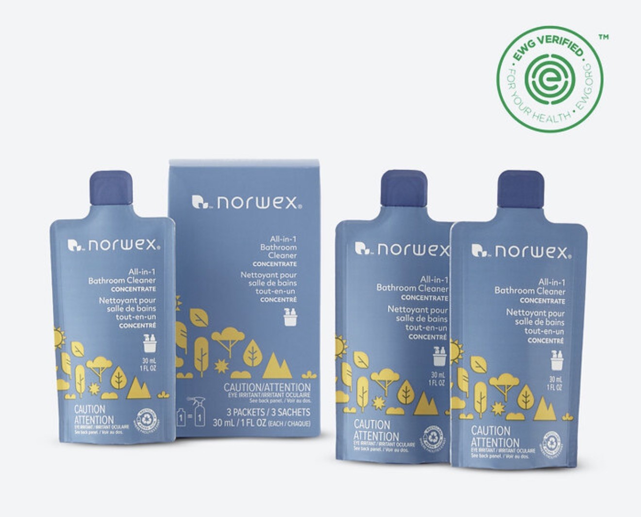 NIB Norwex All-in-1 Bathroom Cleaner Concentrate Box of 3 x 1 oz Packets Bath