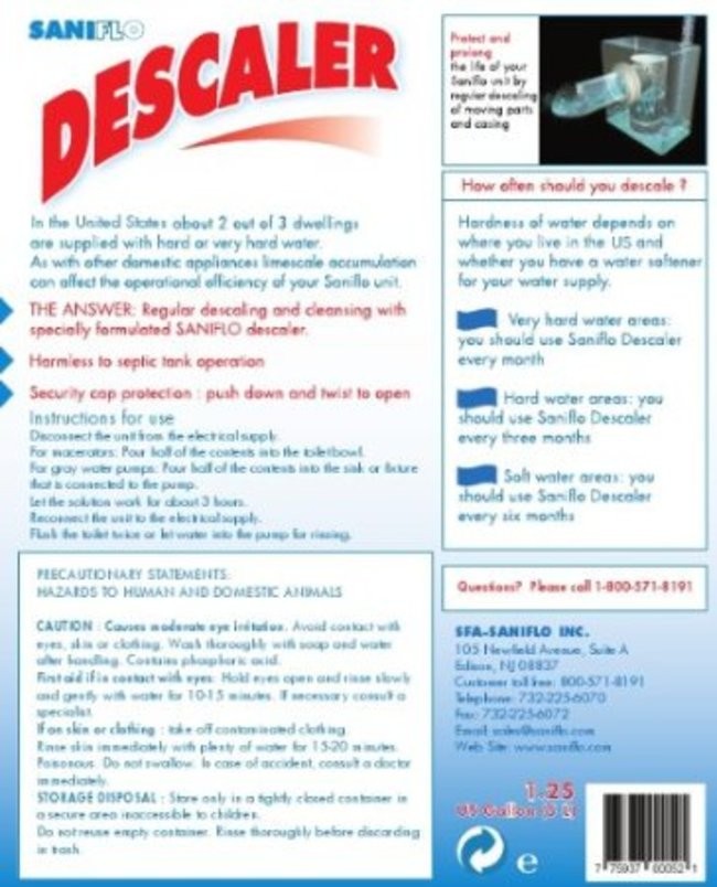 Saniflo 052 Descaler 1.2 Gallon Bottle