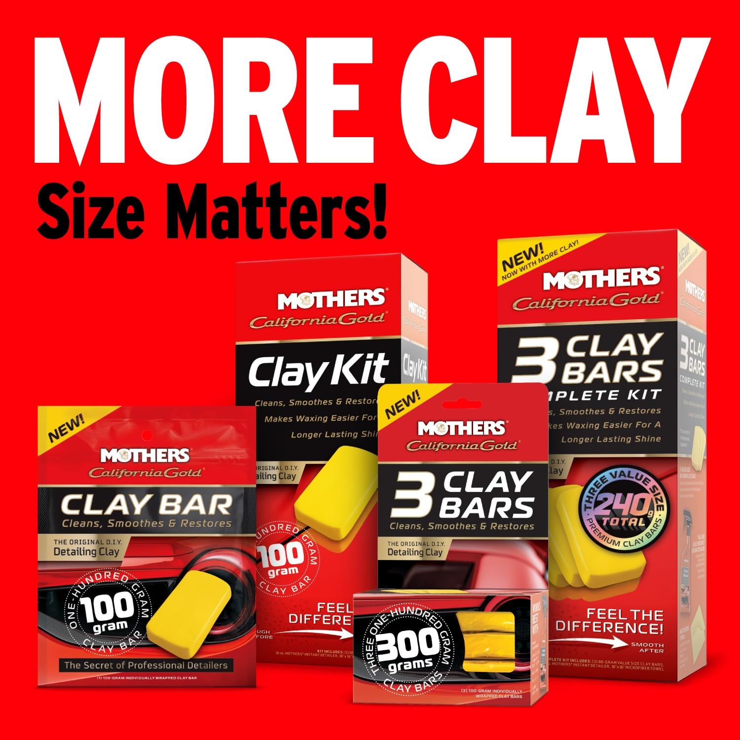 Mothers California Gold 3 Clay Bar Complete Kit 3 80-Gram Clay 16 Oz. Instant