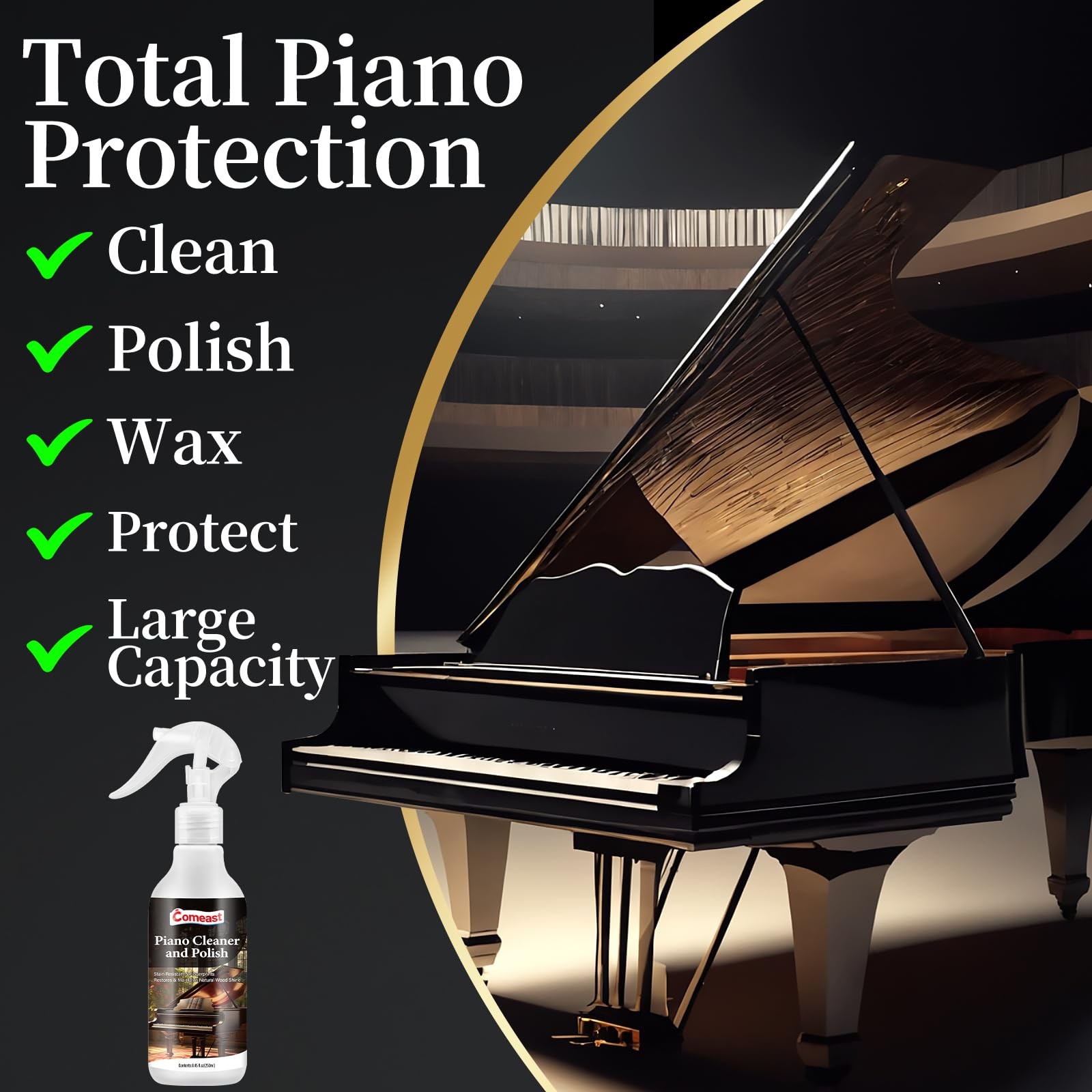 Piano Cleaner and Polish, Clean, Wax and Protect Glossy All in One Bottle Res…