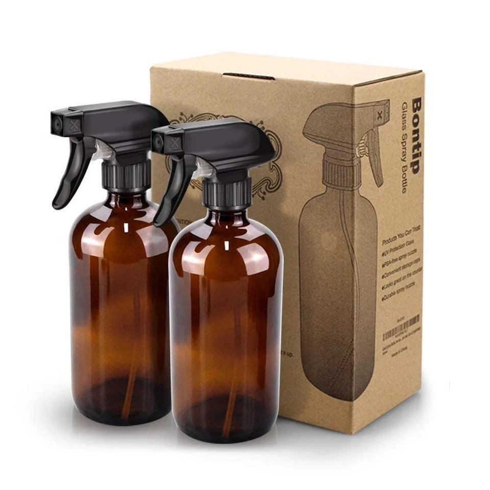 Amber Glass Spray Bottle Set, 2 Pack, 16 oz – Perfect for Plants Cleaning