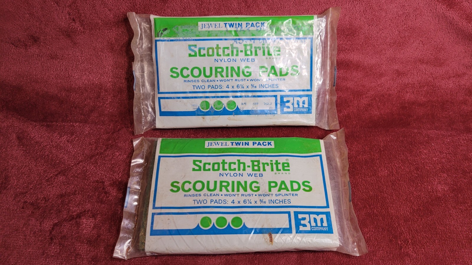 Vintage Scotch-Brite Scouring Pads, 2 Packs, 4 Pads, 3m Company, Nylon Web, NOS