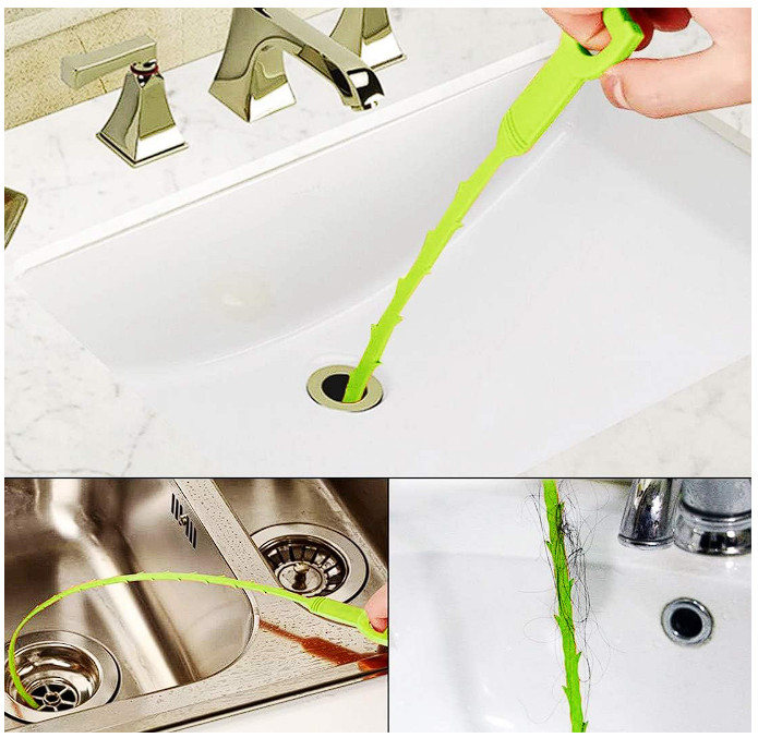 Omont Drain Cleaner Tool 6 Pack Hair Clog Remover 24 Inch Sink Cleaning Green