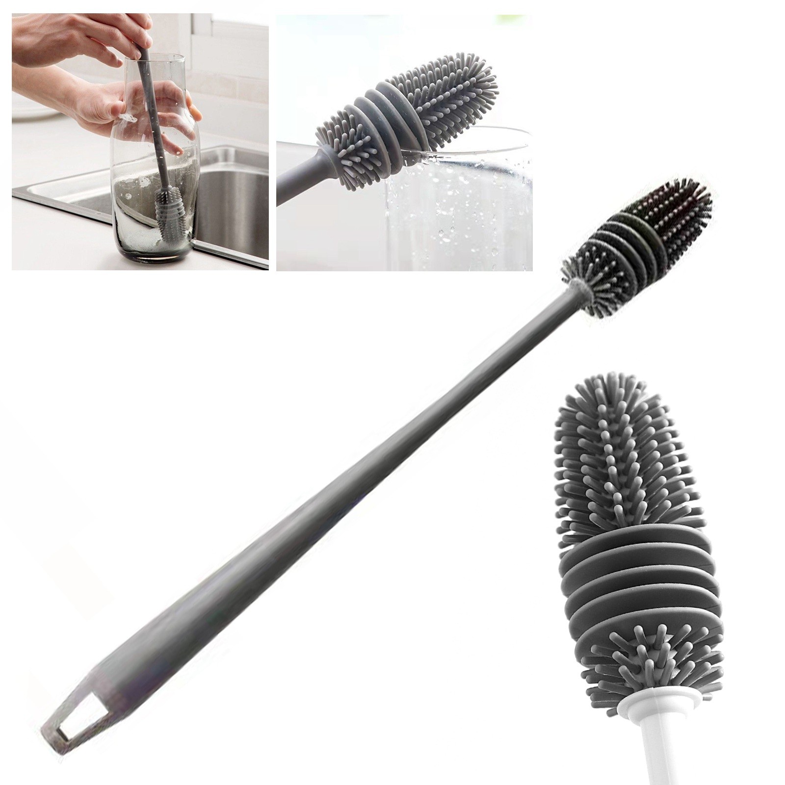 1Pc Bottle Scrubbing Washing Brush Silicone Long Handle Cup Cleaning Brush Tool