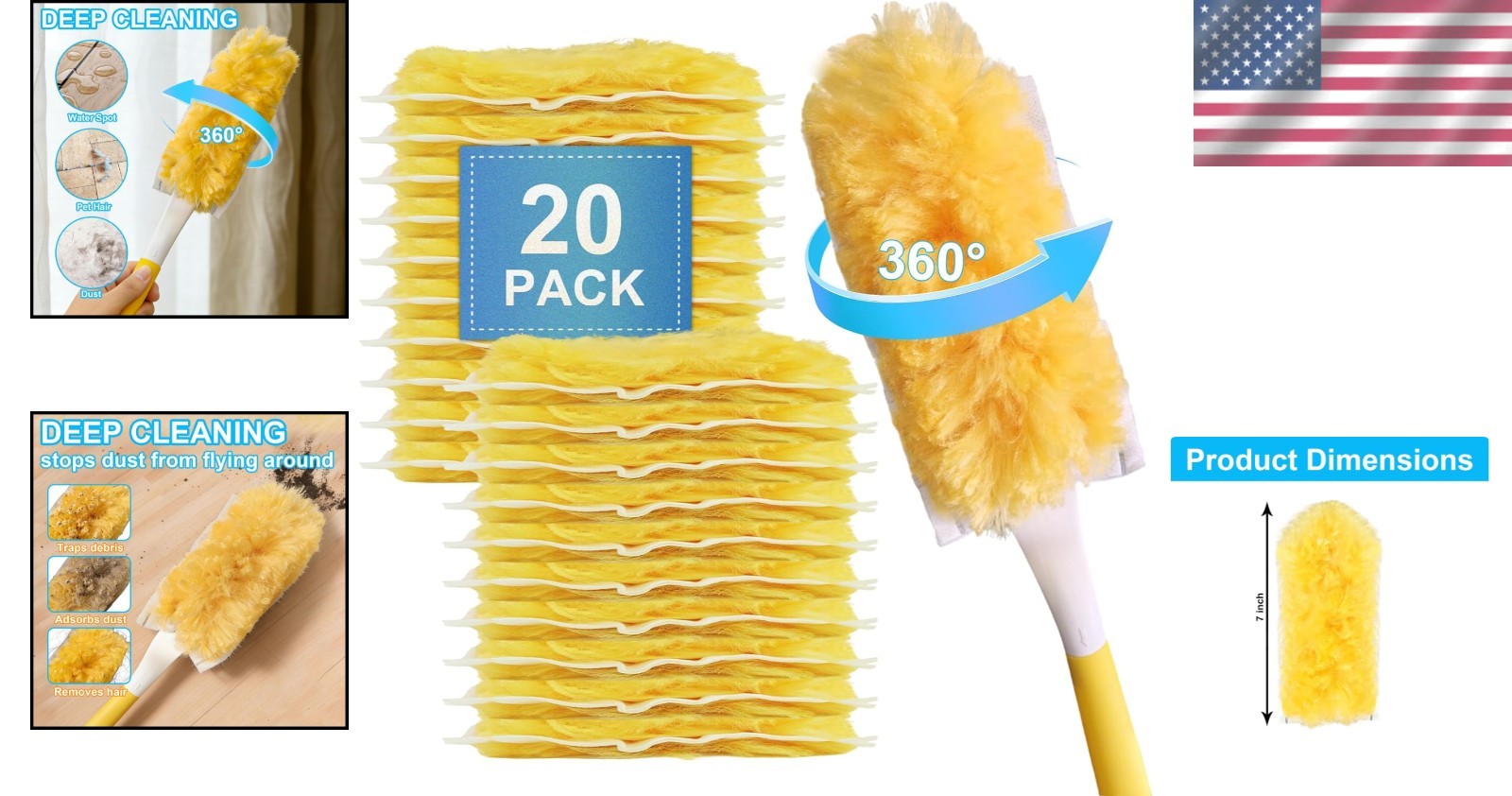 20 Pack Heavy Duty Duster Refills for Swiffer, Multi-Surface 360° Disposable Dus
