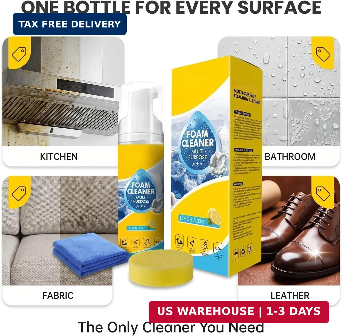 4-in-1 Multi-Enzyme Foam Cleaner Multi-Purpose Car Kitchen Sofa Stain Remover