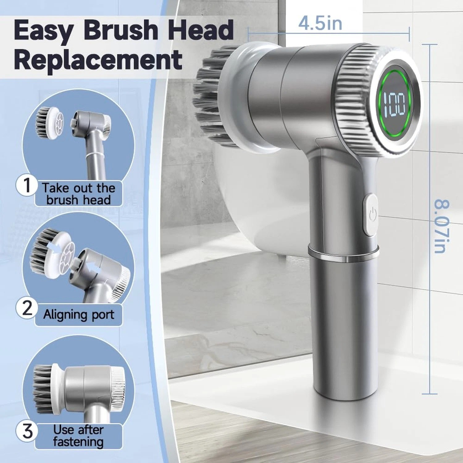 2024 5 Heads Electric Handheld Cordless Rechargeable Spinning Power Scrubber US