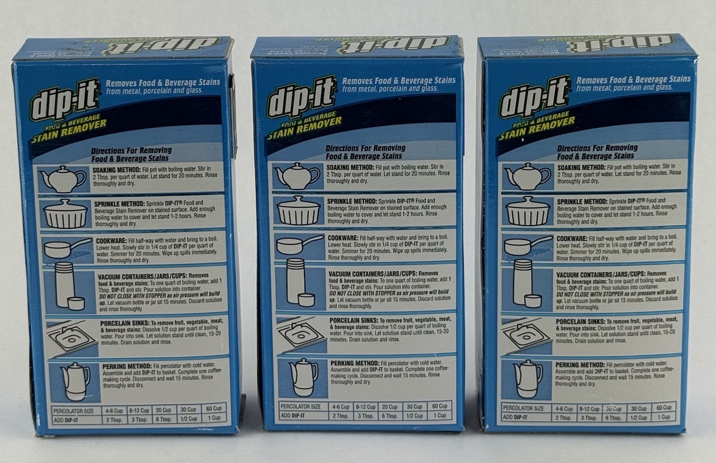 Lot Of 3 dip-it Food & Beverage Stain Remover Powder – 5 fl oz Hard Powder