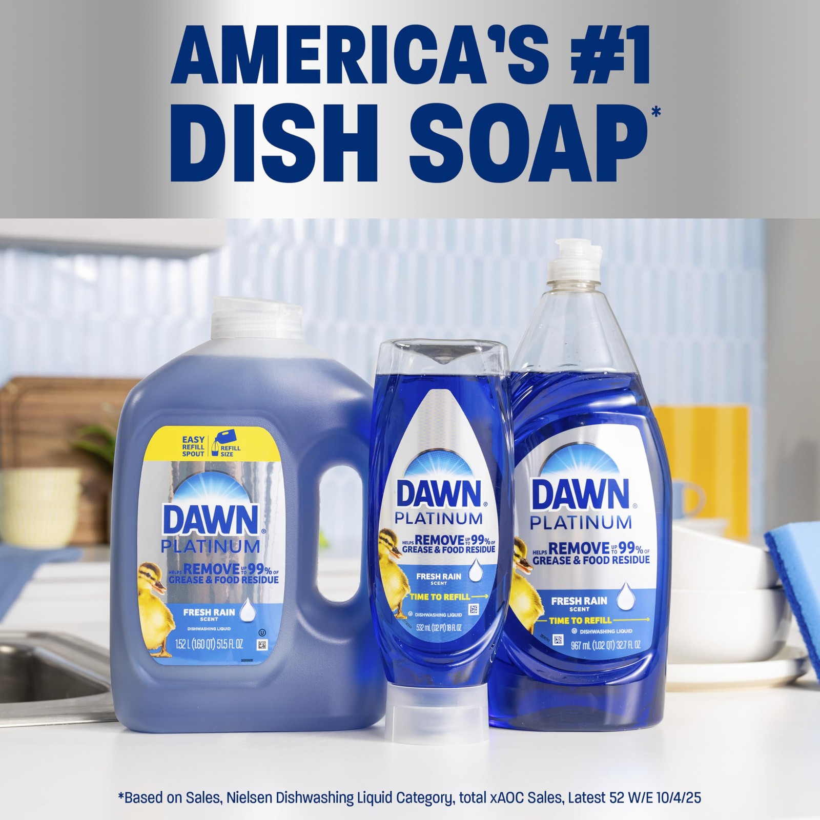 Platinum Dish Soap Fresh Rain Scent Liquid Dishwashing Detergent, Powerful Di…