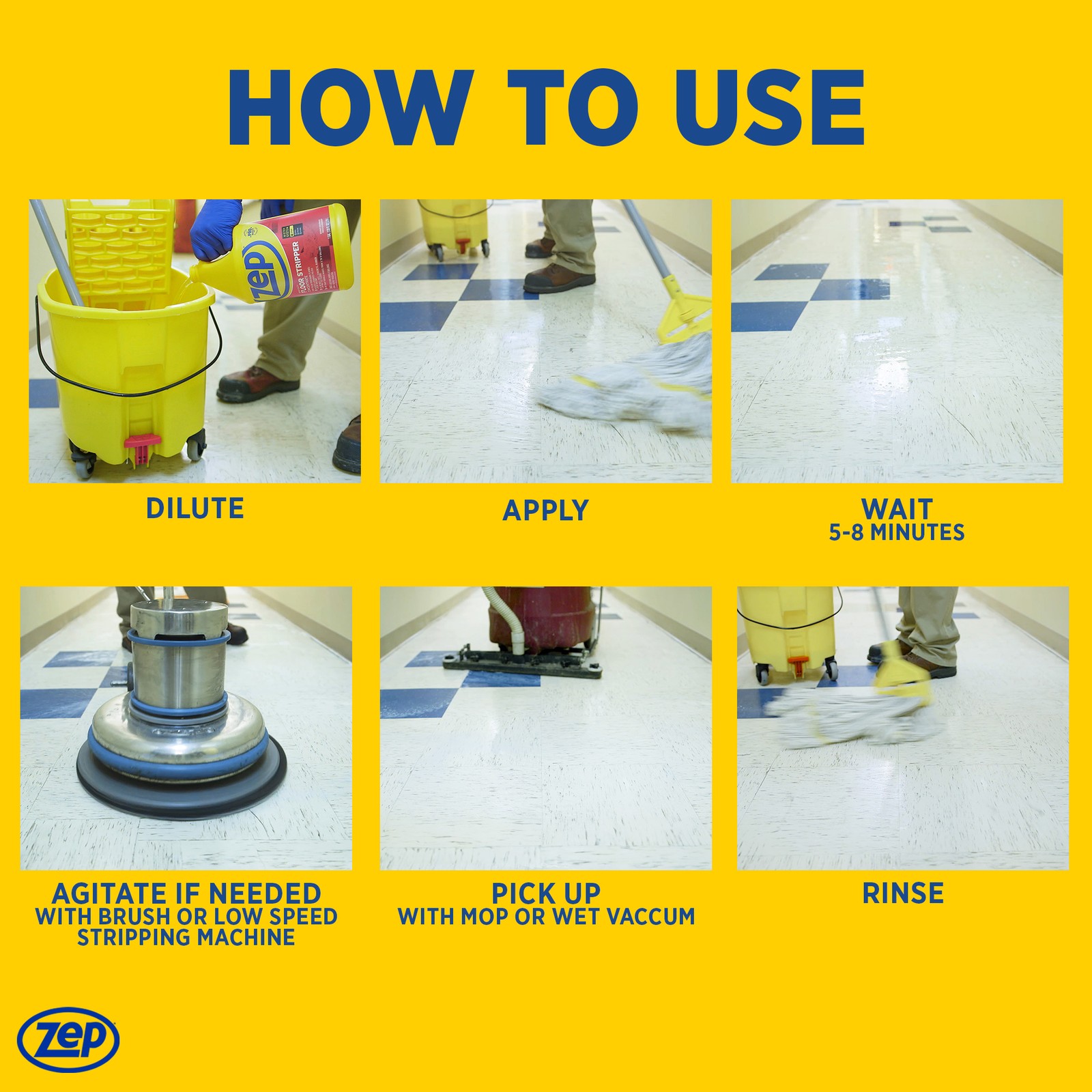 Zep Heavy-Duty Floor Stripper Ammonia Free Concentrate – 1 Gallon (Case of 4)