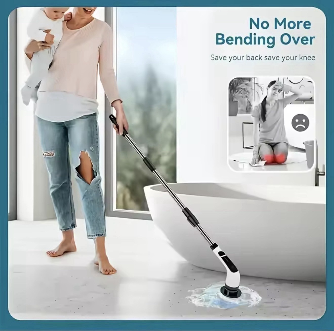 9-in-1 Electric Rotating Cleaning Brush Wireless Shower Scrubber Telescopic Hand