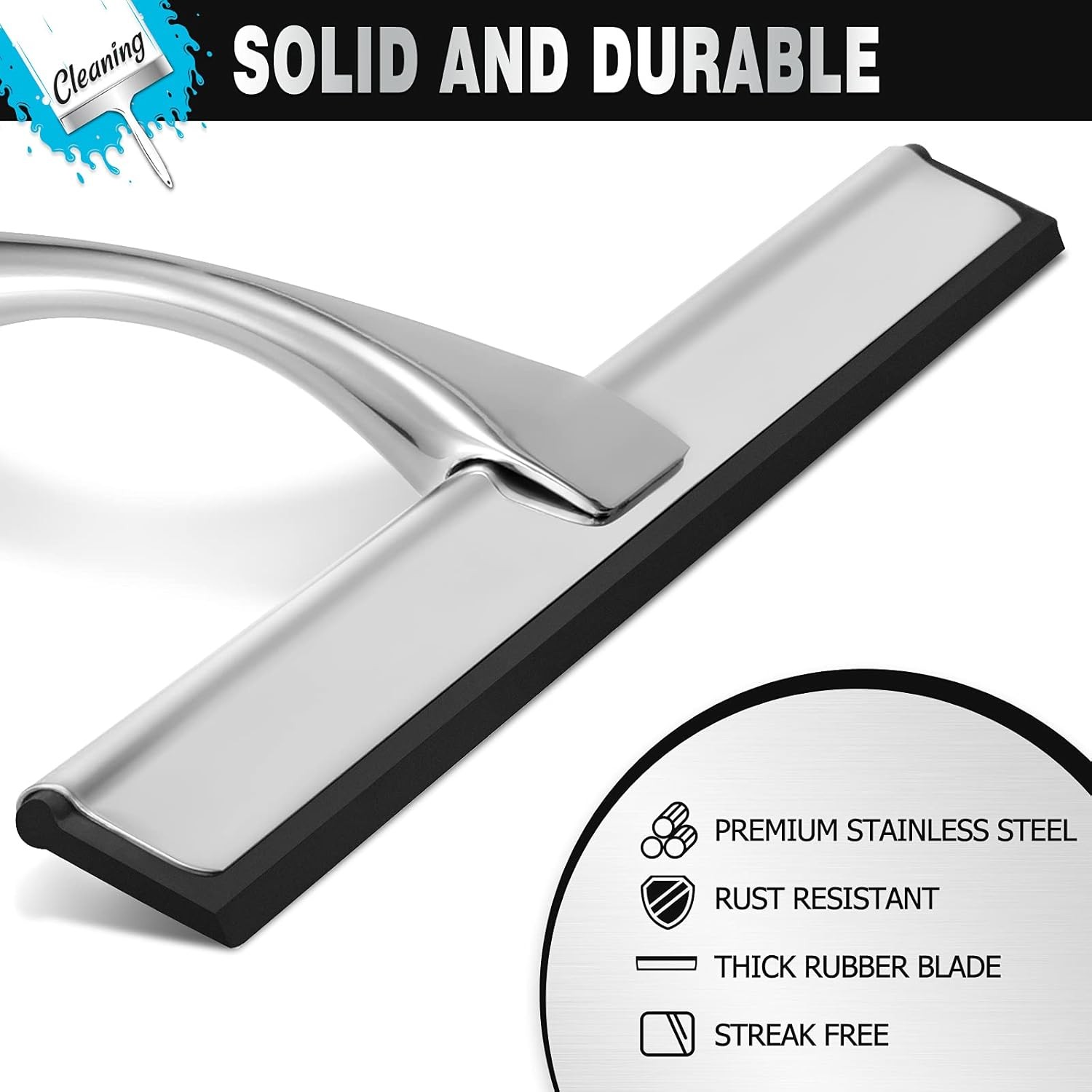 NETANY Shower Squeegee 10-Inch Silver Squeegee All-Purpose Stainless Steel