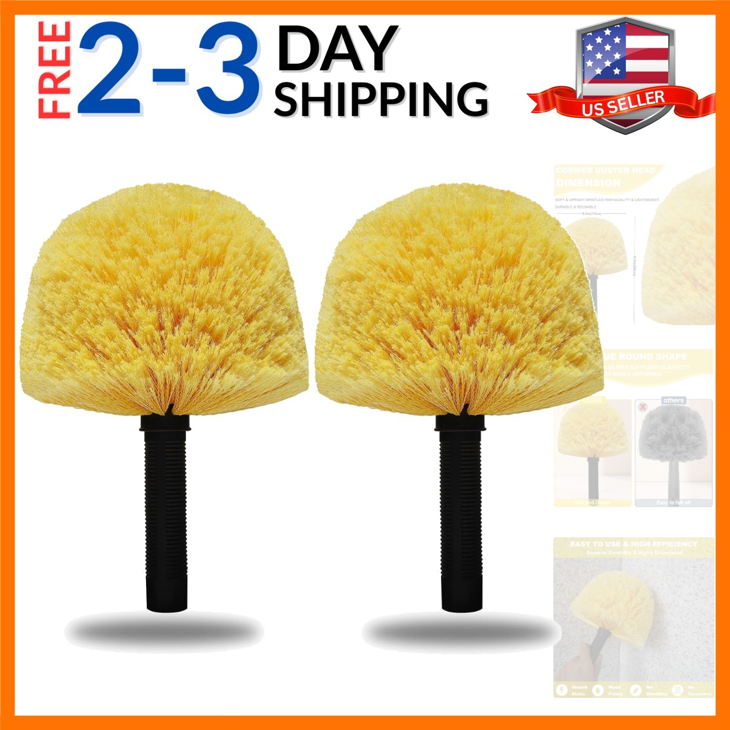 2 Pack Twist-On Cobweb Duster Head Brush – Efficient Indoor & Outdoor Spider …