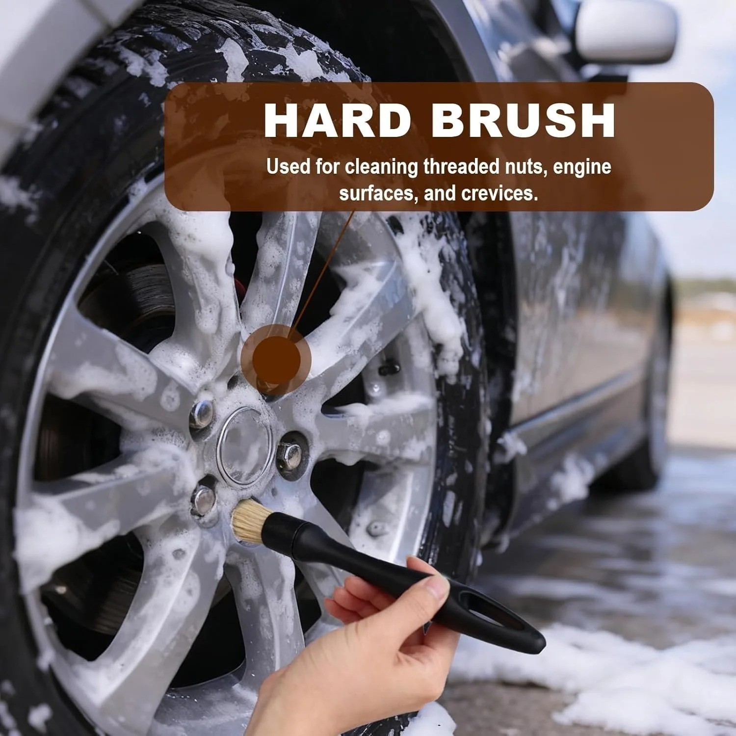 5PCS Car Detailing Brush Set Boars Bristle Auto Interior Exterior Cleaning Tool