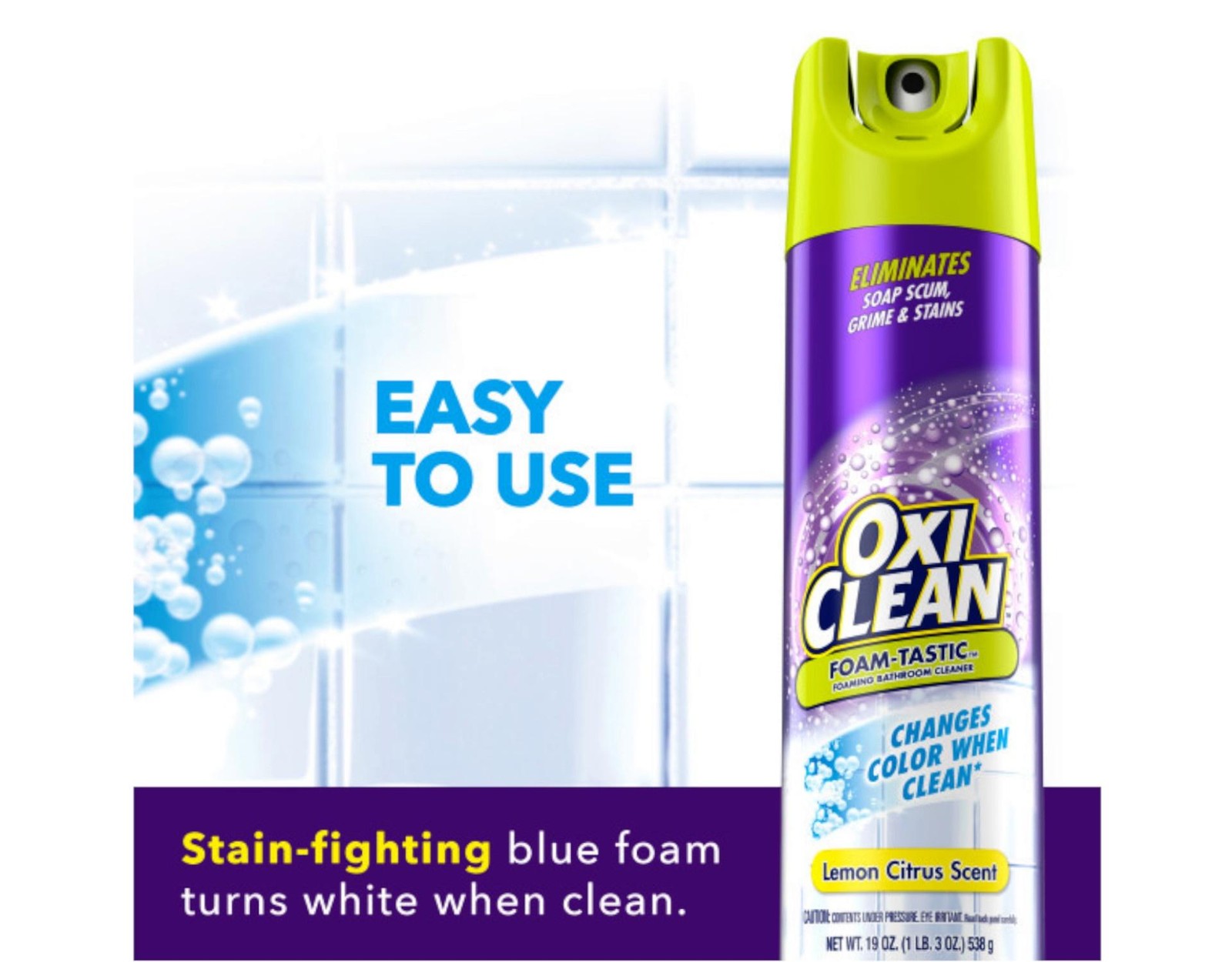 OxiClean Foam-Tastic Bathroom Cleaner, Citrus Scent, 19 oz Spray 2 Pack