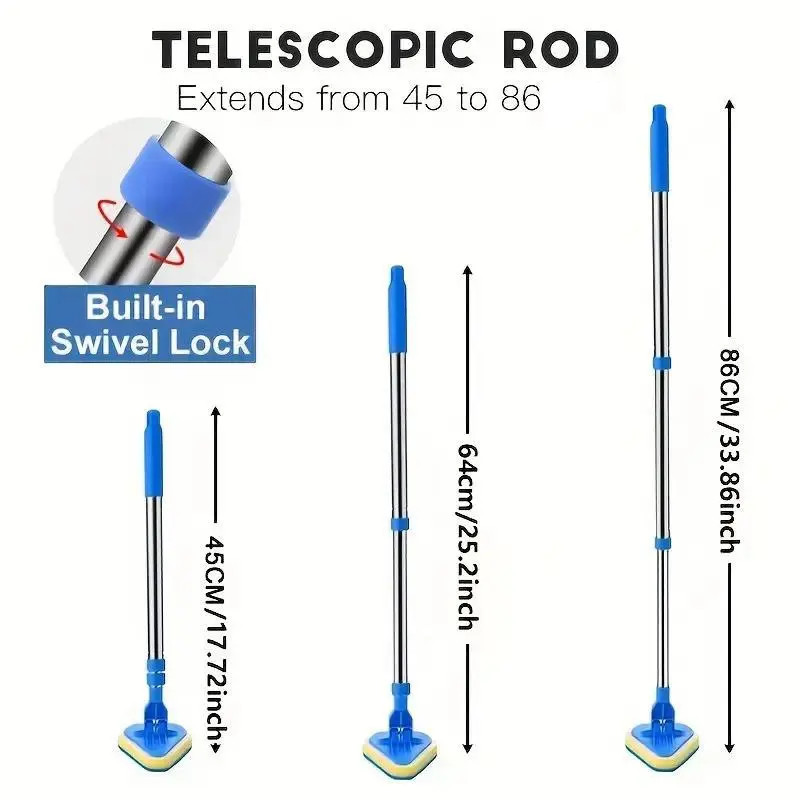 2 in 1 Retractable Bathroom Cleaning Brush Set 3 Sponge Heads Kitchen