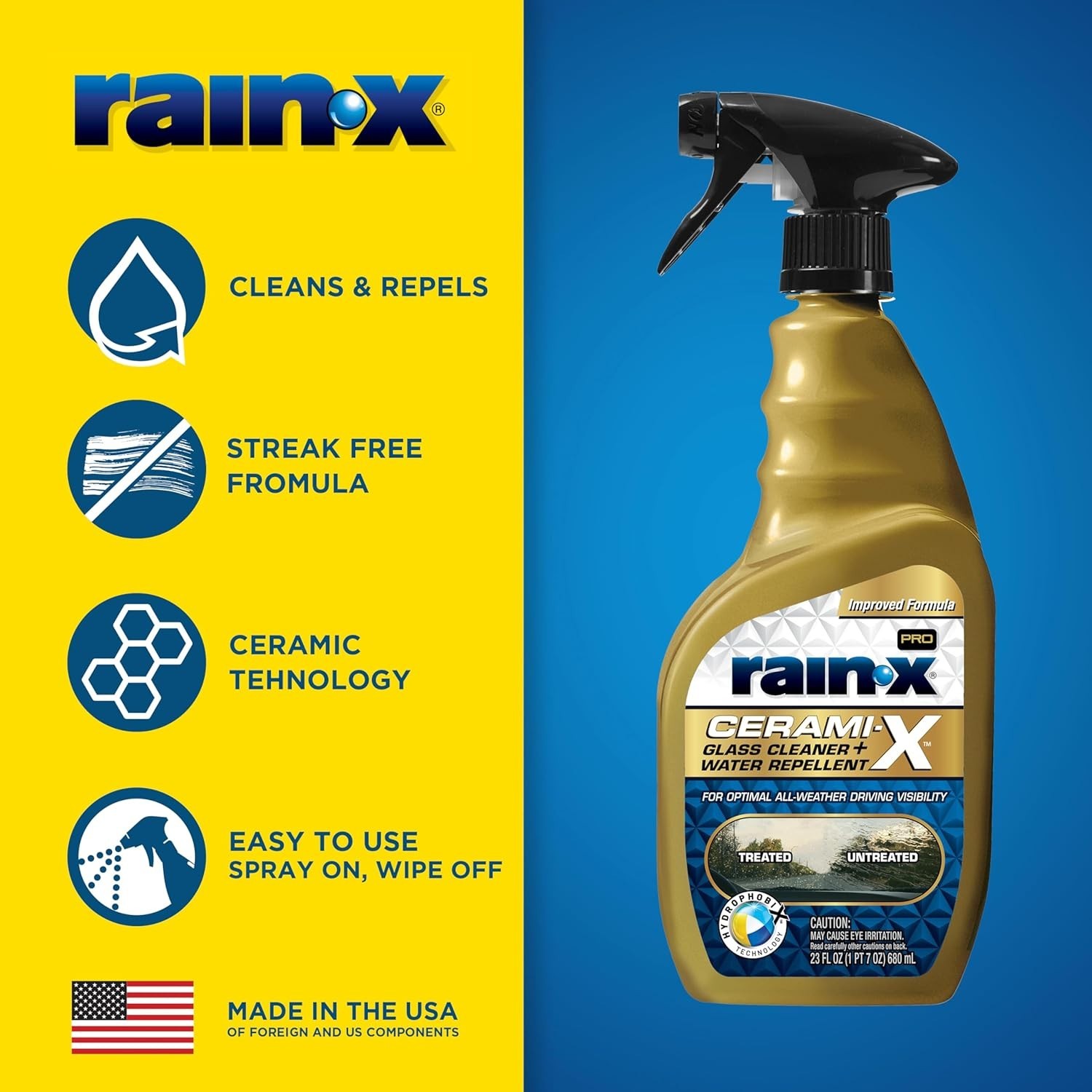HydrophobiX Technology Glass Cleaner + Water Repellent 23oz – Cleans & Protects