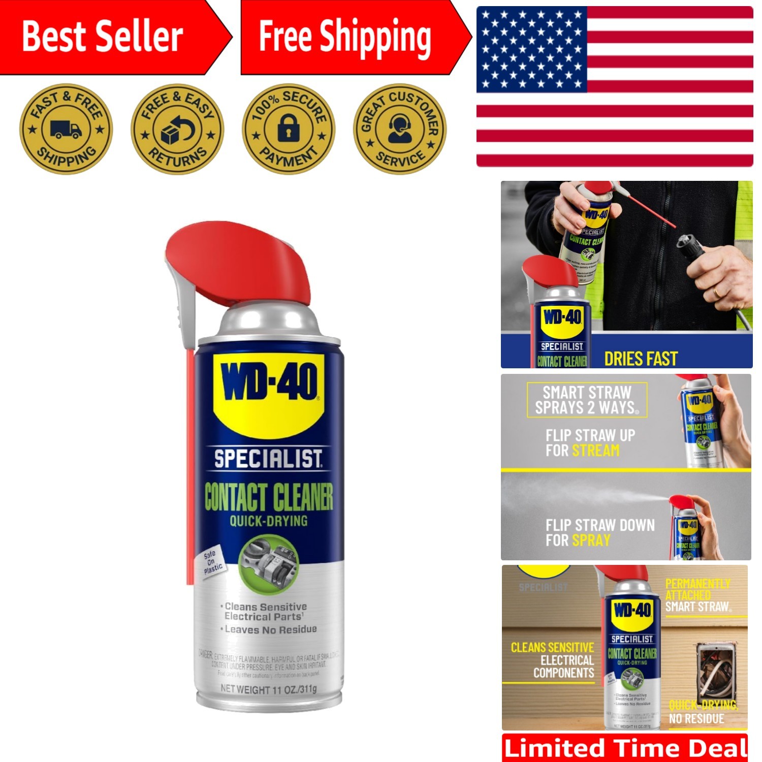 Professional Contact Cleaner Spray, 11 Oz – Residue-Free for Metal & Plastic