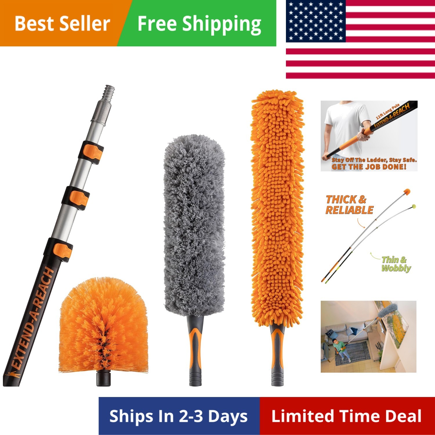 20 Foot High Duster Kit with 4-12 ft Extension Pole High Ceiling Duster C…