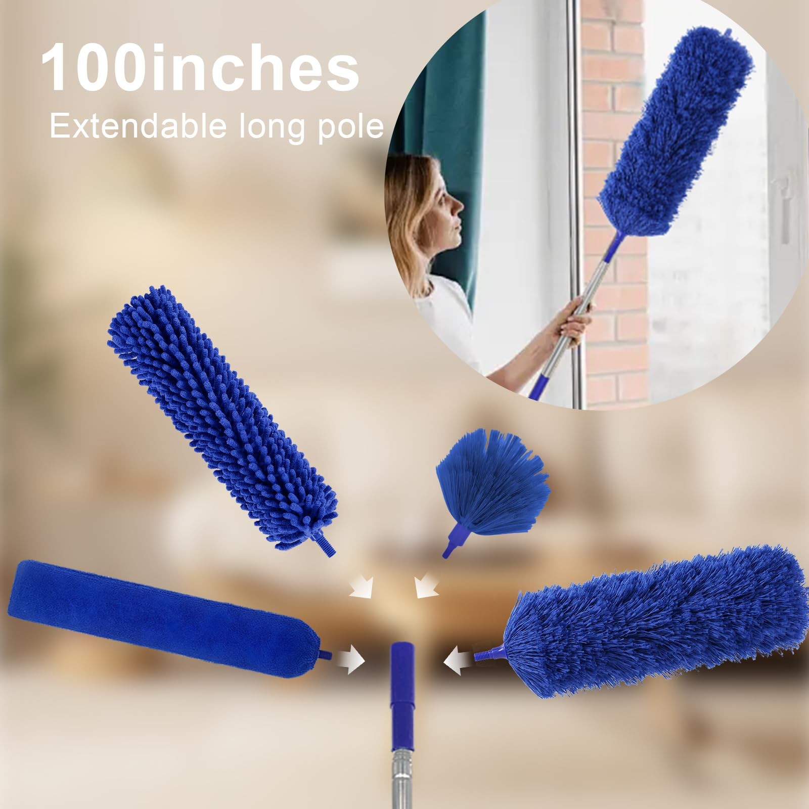 Dusters for Cleaning 9 in 1 Kit 100” Feather with Extension Pole Retractable