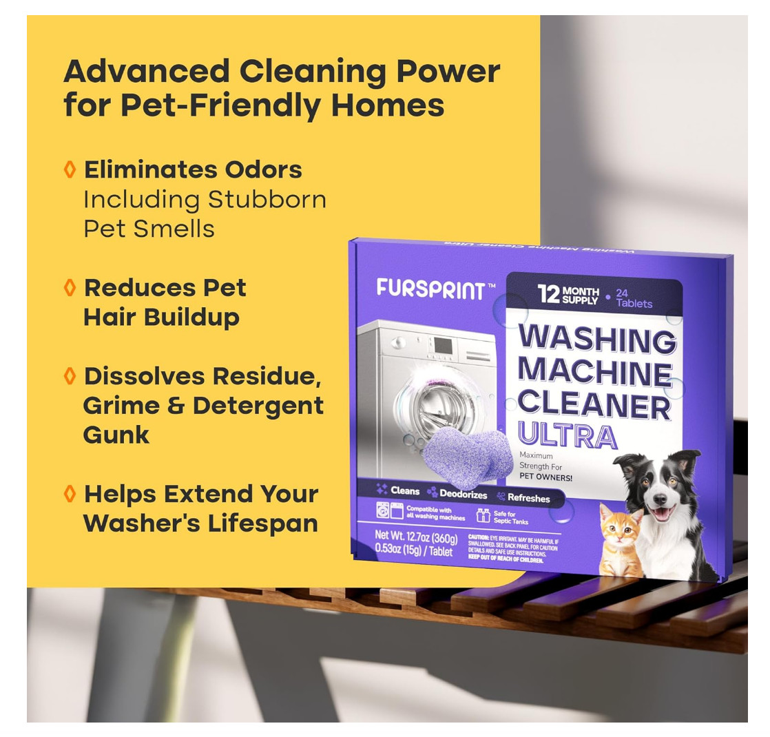 Ultra Washing Machine Cleaner Tablets 24 Pack Pet Odor HE Top Front Load