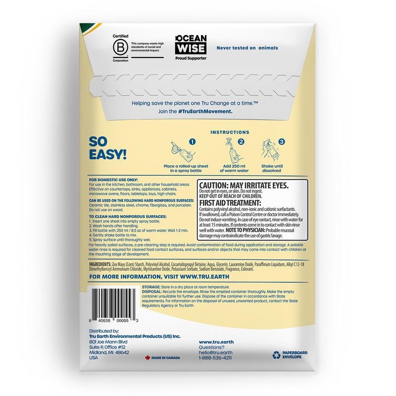 2 Pack of Tru Earth Multi-Surface Cleaner Eco-Strips – Lemon Fresh (16 Sheets)