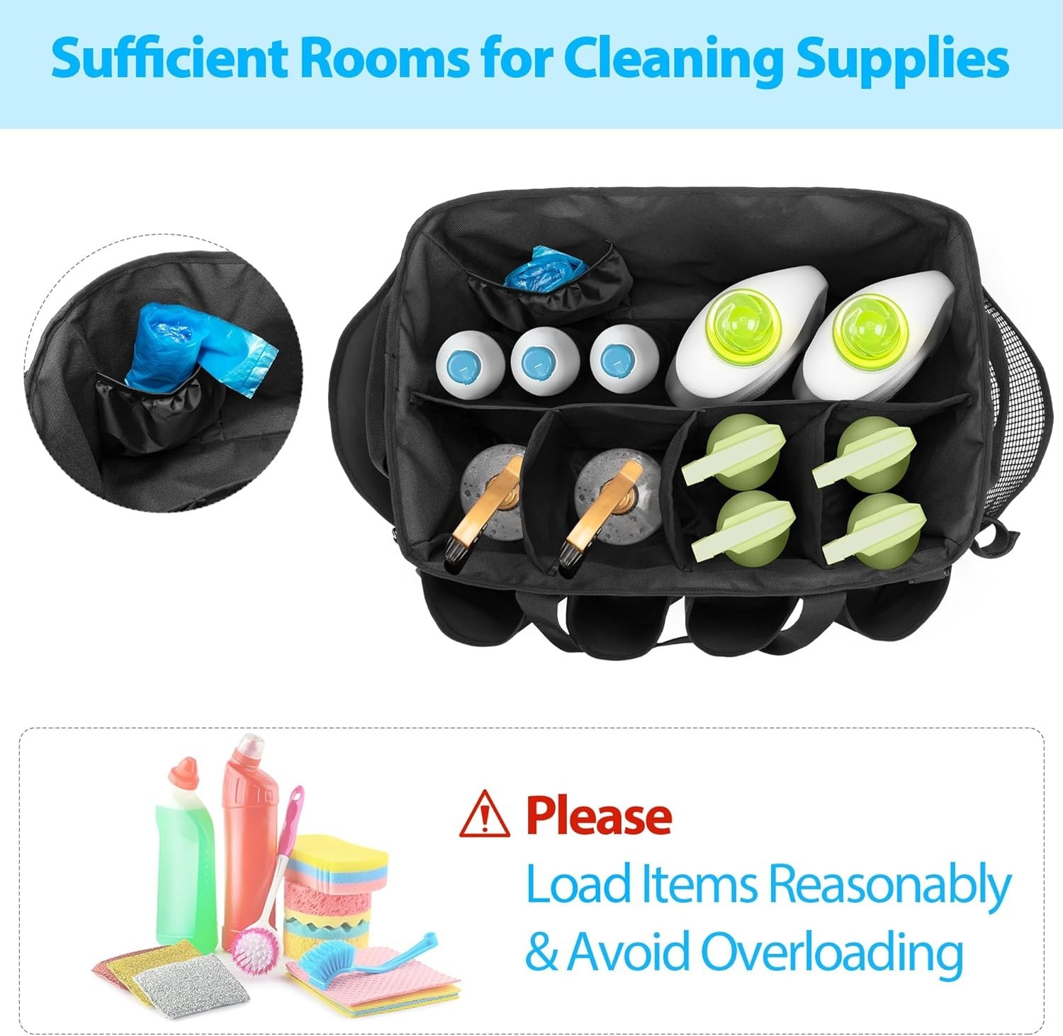 Extra-Large Cleaning Caddy with Multi Pockets for Home and Car Organization