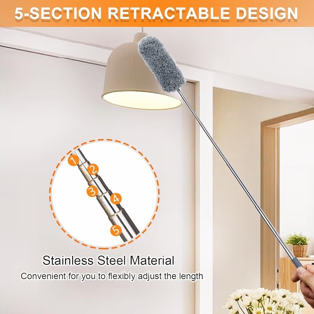 2 Pack Microfiber Feather Duster for Cleaning with Extendable Pole Hand Washable