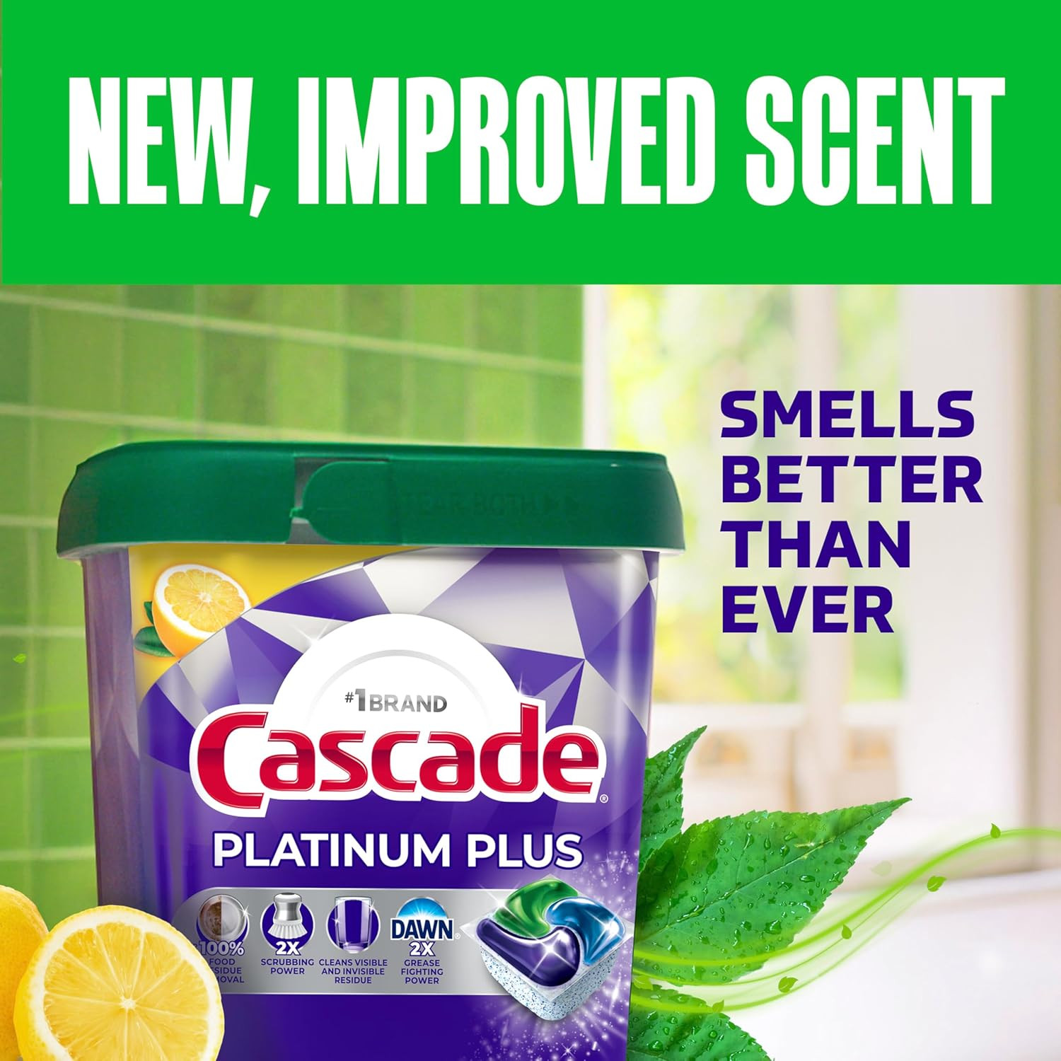 Cascade Platinum Plus Dishwasher Pods, Clean Lemon Scent, 62ct