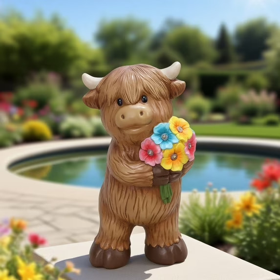 Mainstays Outdoor Solar Highland Cow Statue 5.75 in L x 4.75 in W x 10.75 in H