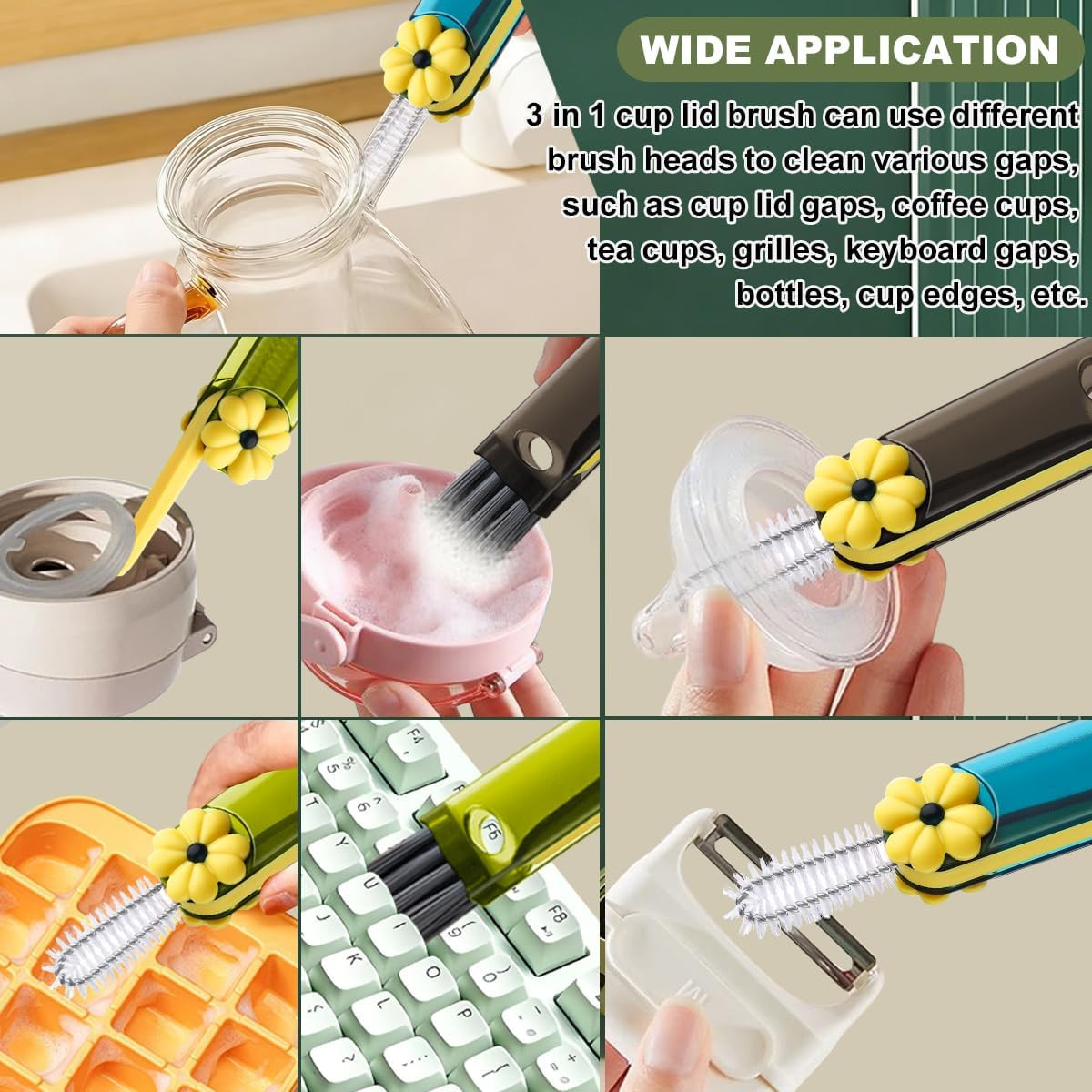 3 in 1 Cup Lid Cleaning Brush, Portable Cup Cleaner Brush, New Water Bottle Lid
