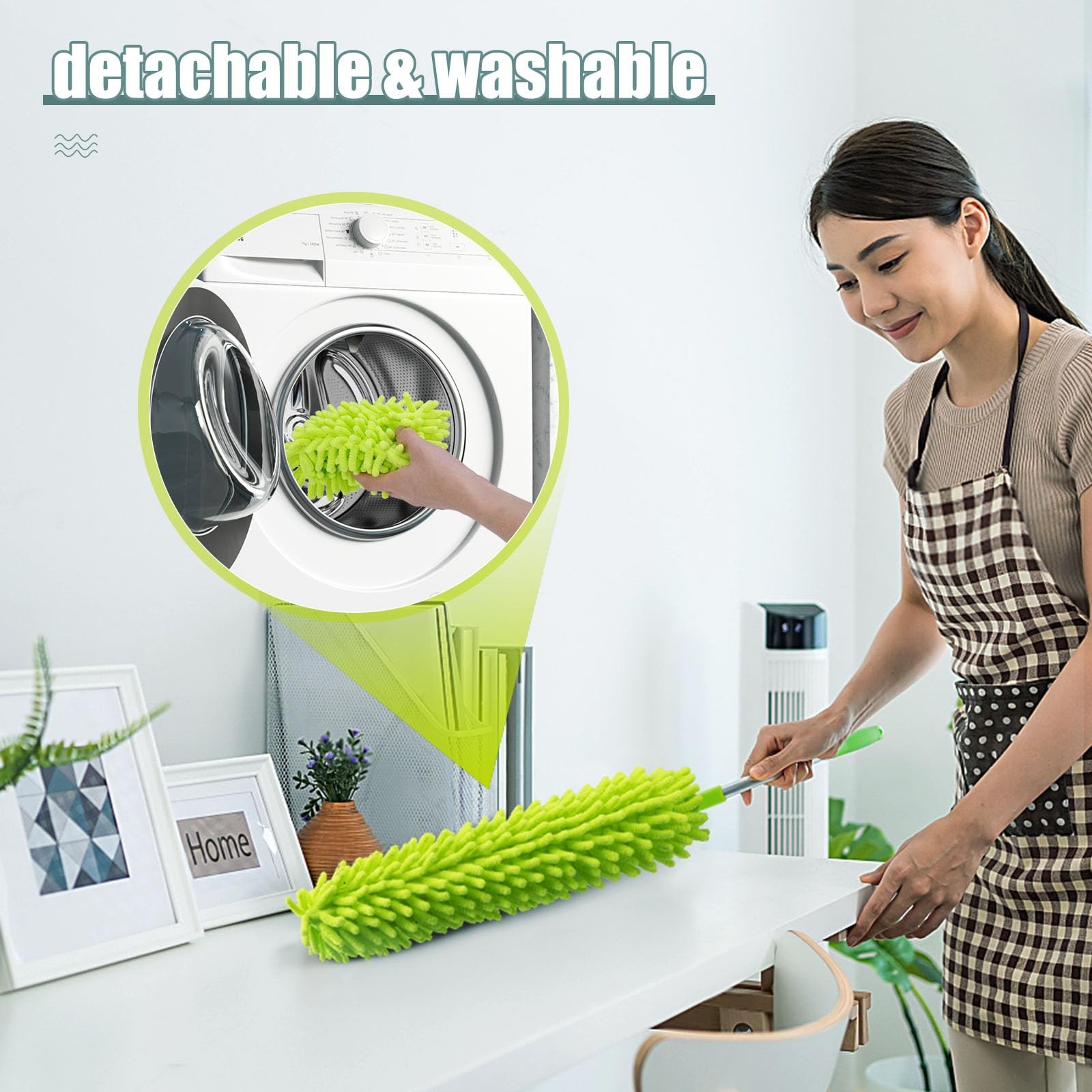 Microfiber Duster with Extension Pole 30 to 100”, Bendable Reusable Washable…